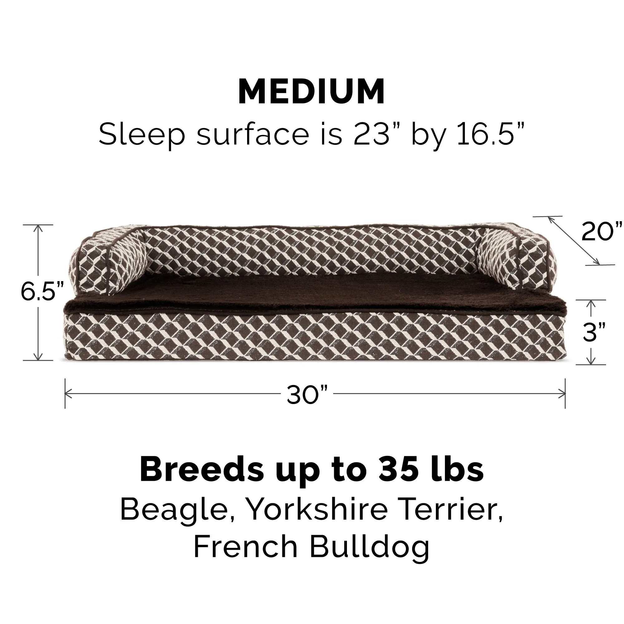 Plush & Patterned Comfy Couch Sofa-Style Pet Bed