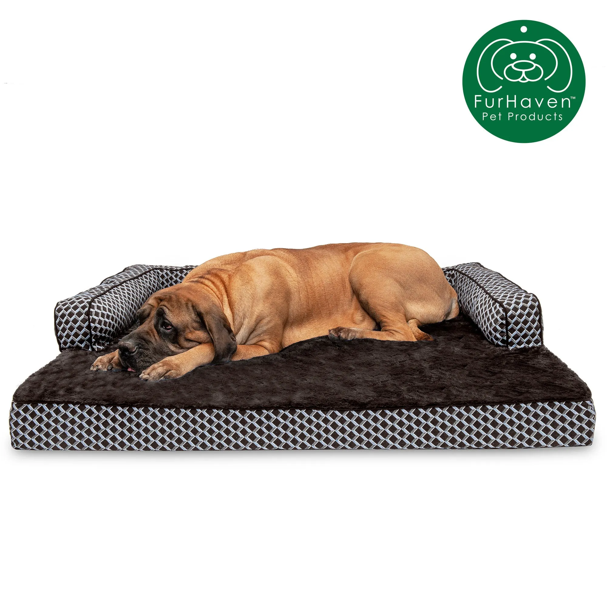 Plush & Patterned Comfy Couch Sofa-Style Pet Bed