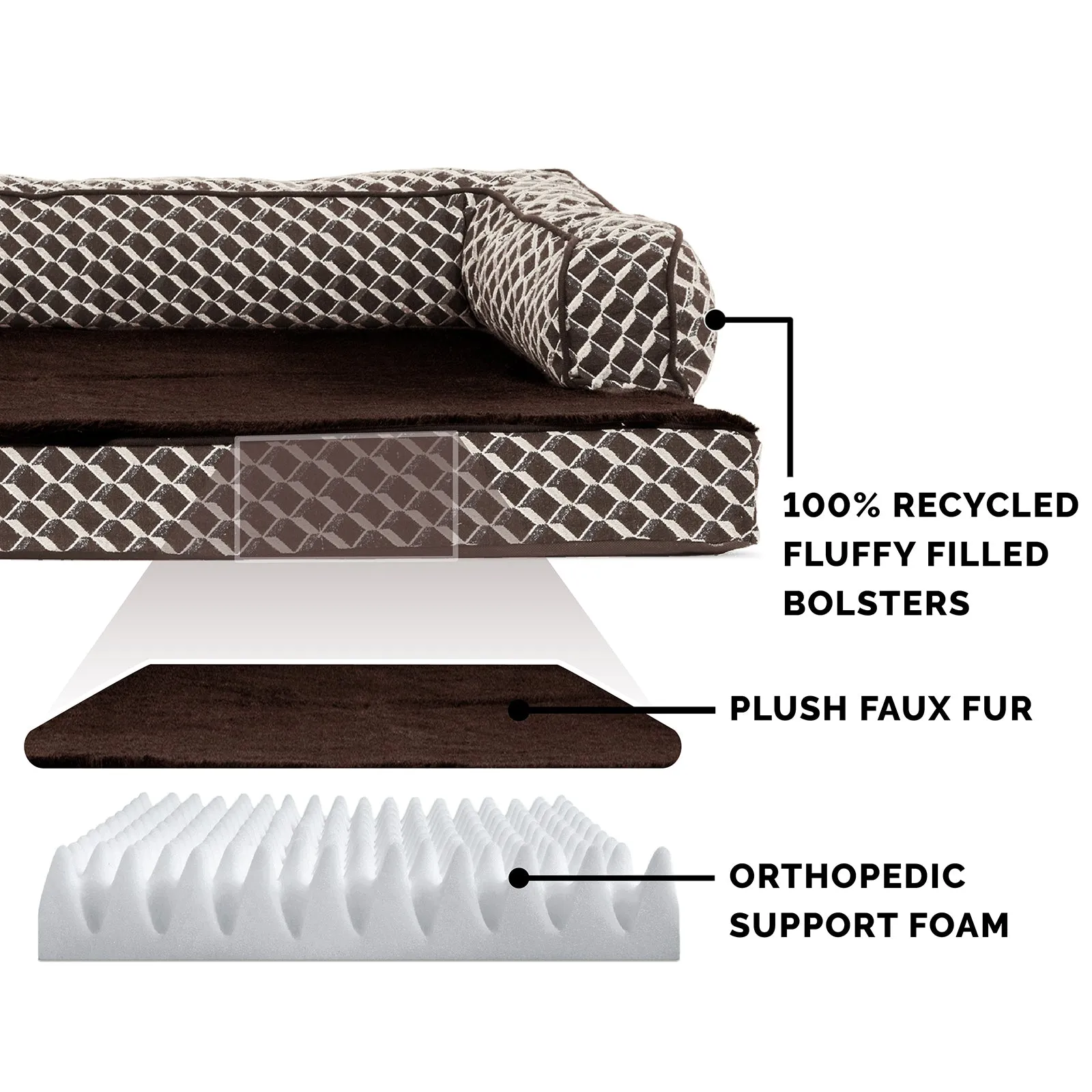 Plush & Patterned Comfy Couch Sofa-Style Pet Bed
