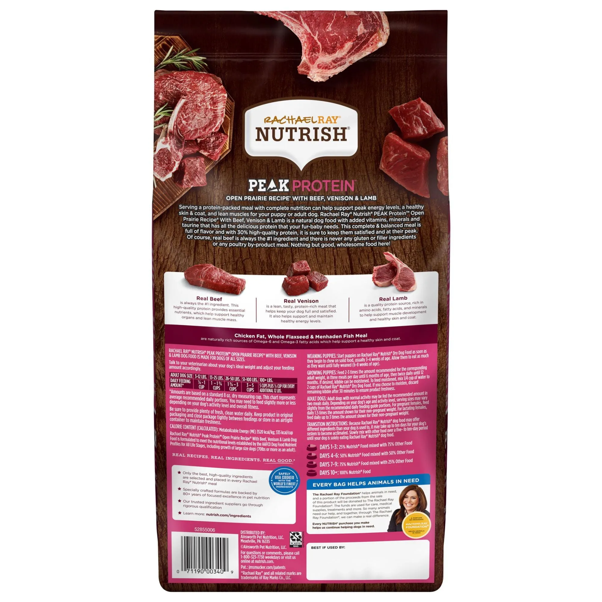 Rachael Ray Nutrish PEAK Protein Open Prairie Recipe With Beef, Venison & Lamb, Dry Dog Food, 4 lb. Bag
