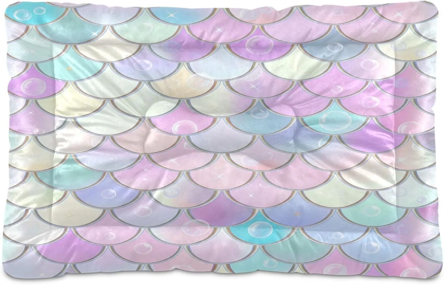 Rainbow Mermaid Scales Outdoor Dog Bed for Small Dogs Washable Waterproof Travel Pet Bed Mat Portable Cat Bed with Non-Slip Bottom for Indoor and Sleeping 36 x 24 Inch