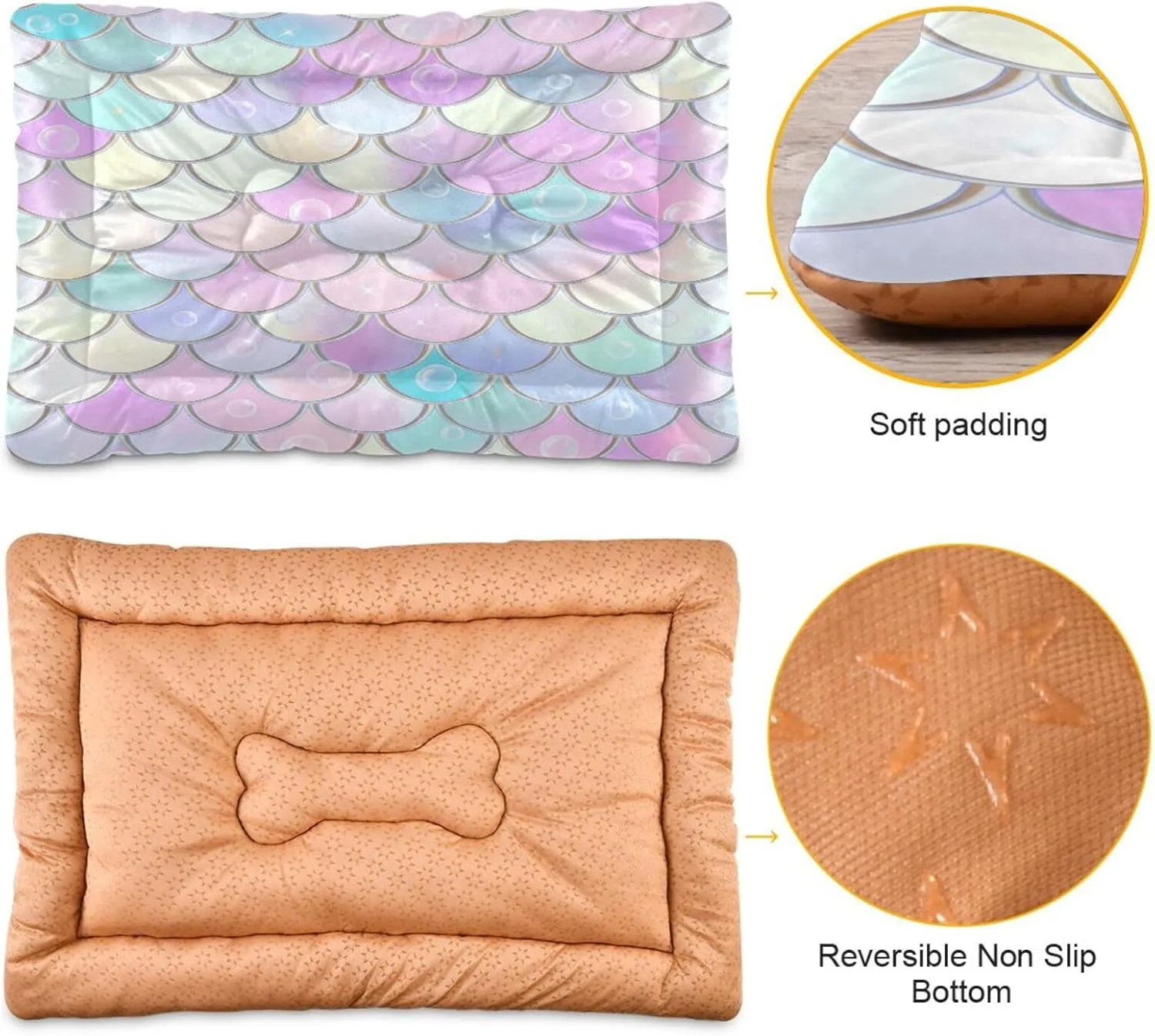 Rainbow Mermaid Scales Outdoor Dog Bed for Small Dogs Washable Waterproof Travel Pet Bed Mat Portable Cat Bed with Non-Slip Bottom for Indoor and Sleeping 36 x 24 Inch