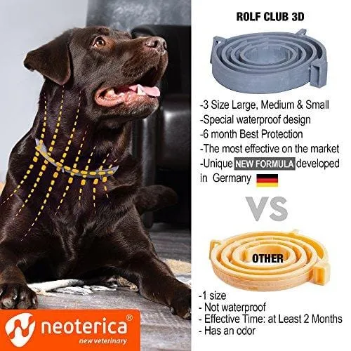 Rolf Club 3D FLEA Collar for Dogs - Flea and Tick Prevention for Dogs - Dog Flea and Tick Control for 6 Months - Safe Tick Repellent - Waterproof Tick Treatment (for All Dogs)