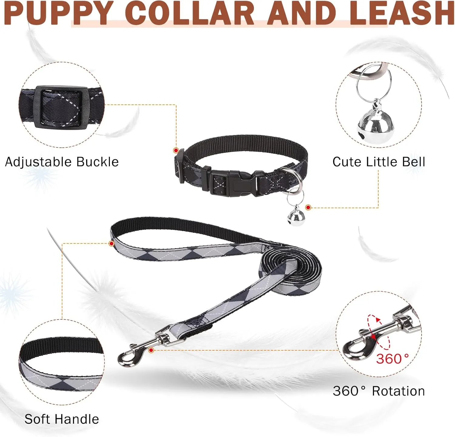 SCENEREAL Dog Harness Collar and Leash Set, Step-in No Pull Pet Vest Harnesses for Small Medium Dogs Puppy Cats, Soft Mesh No-Chock Reflective Vest Harness for Outdoor Walking Running, Black Plaid S