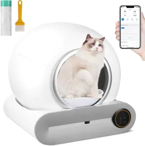 Self Cleaning Cat Litter Box, Automatic Cat Litter Box Self Cleaning with Air Duct/Garbage Bags/Brush, 68L 9L Large for Multiple Cats, 2.4G WiFi Support, APP Control (White)