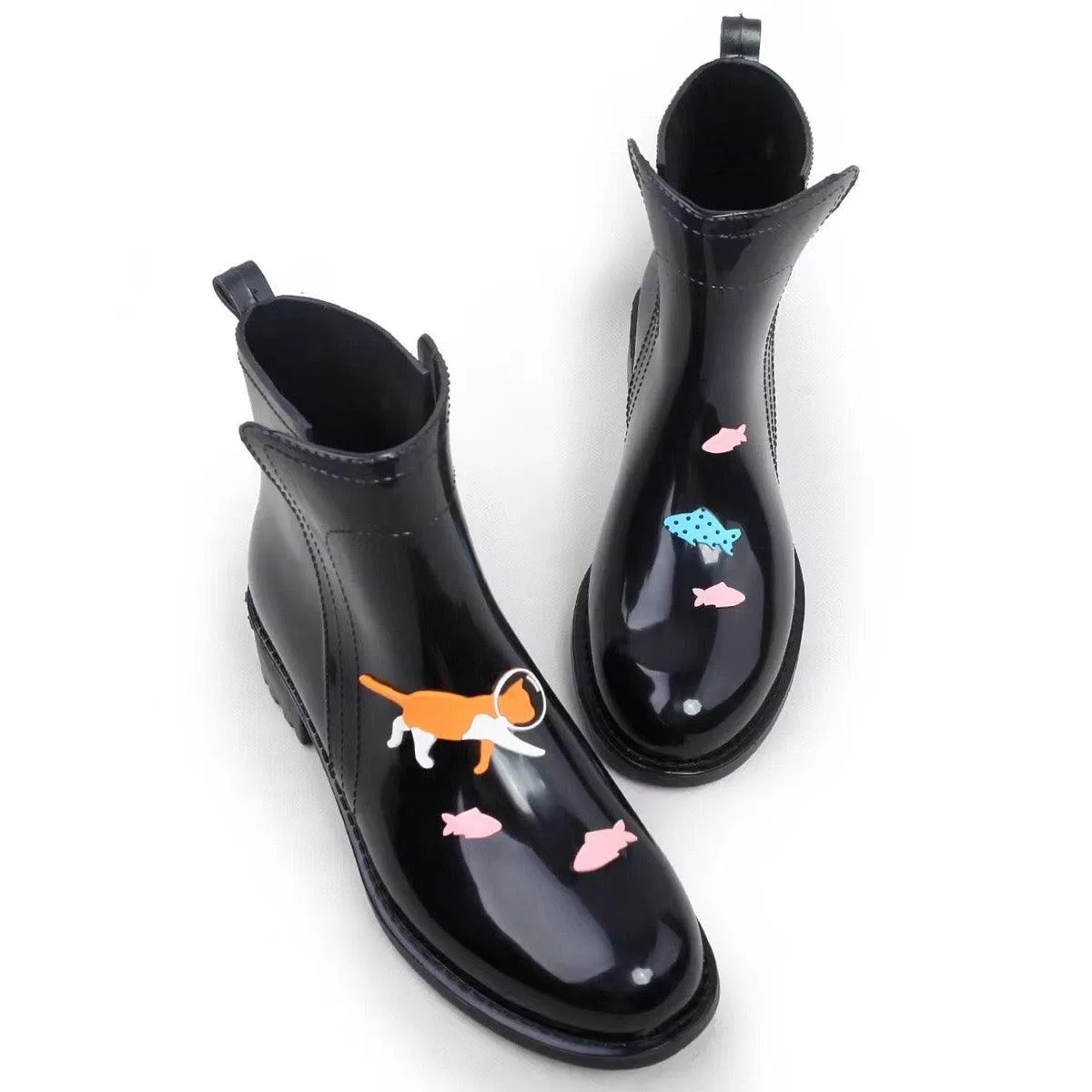 Slip On Waterproof Women Gumboots Rain-boots - Cats & Fishes