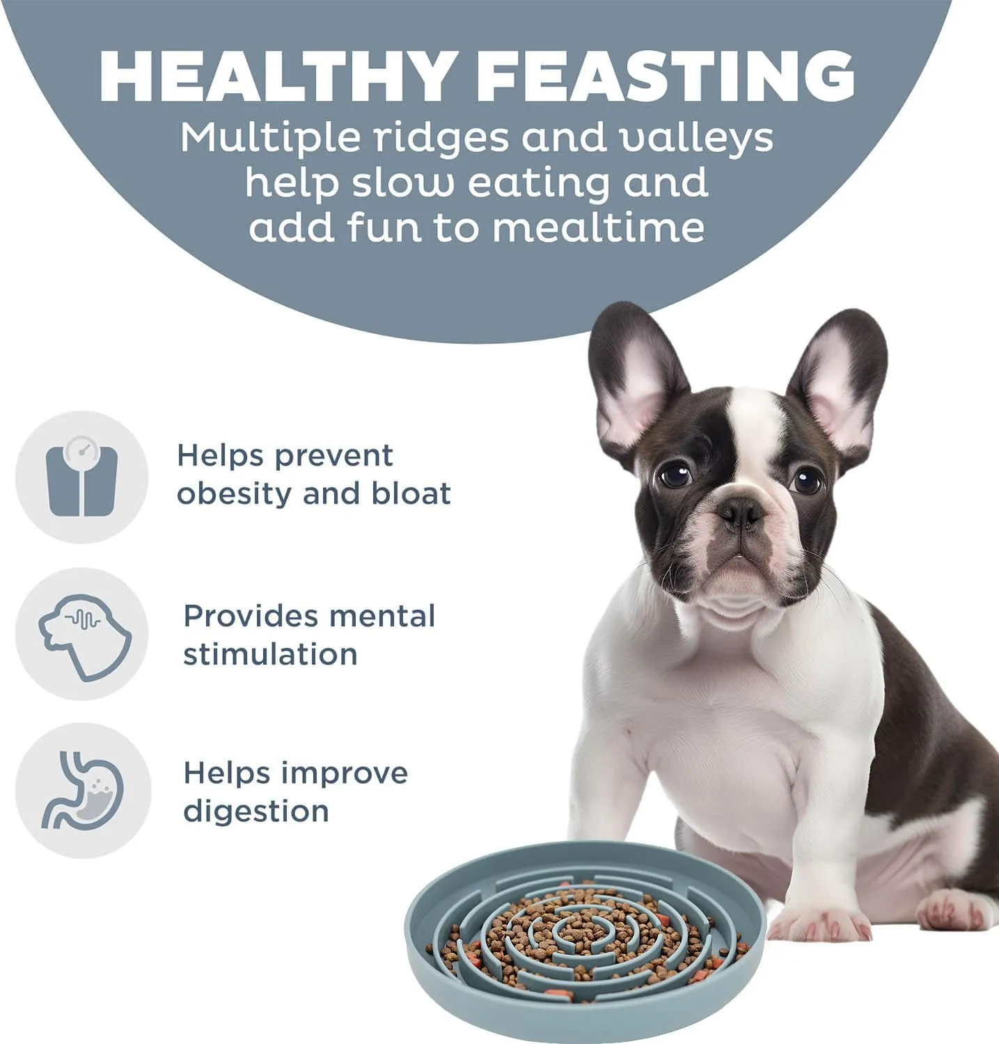 Slow Feeder Dog Bowls, Interactive Silicone Dog Feeding Bowls for Dogs & Cats, Slow Feeder Non-Slip with Suction Cups, Anti-Choking, Non BPA, Reduces Boredom, Anxiety, Dishwasher Microwave Safe