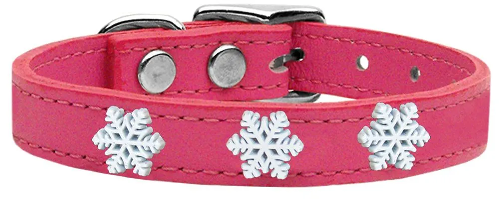 Snowflake Widget Genuine Leather Dog Collar Pink 12