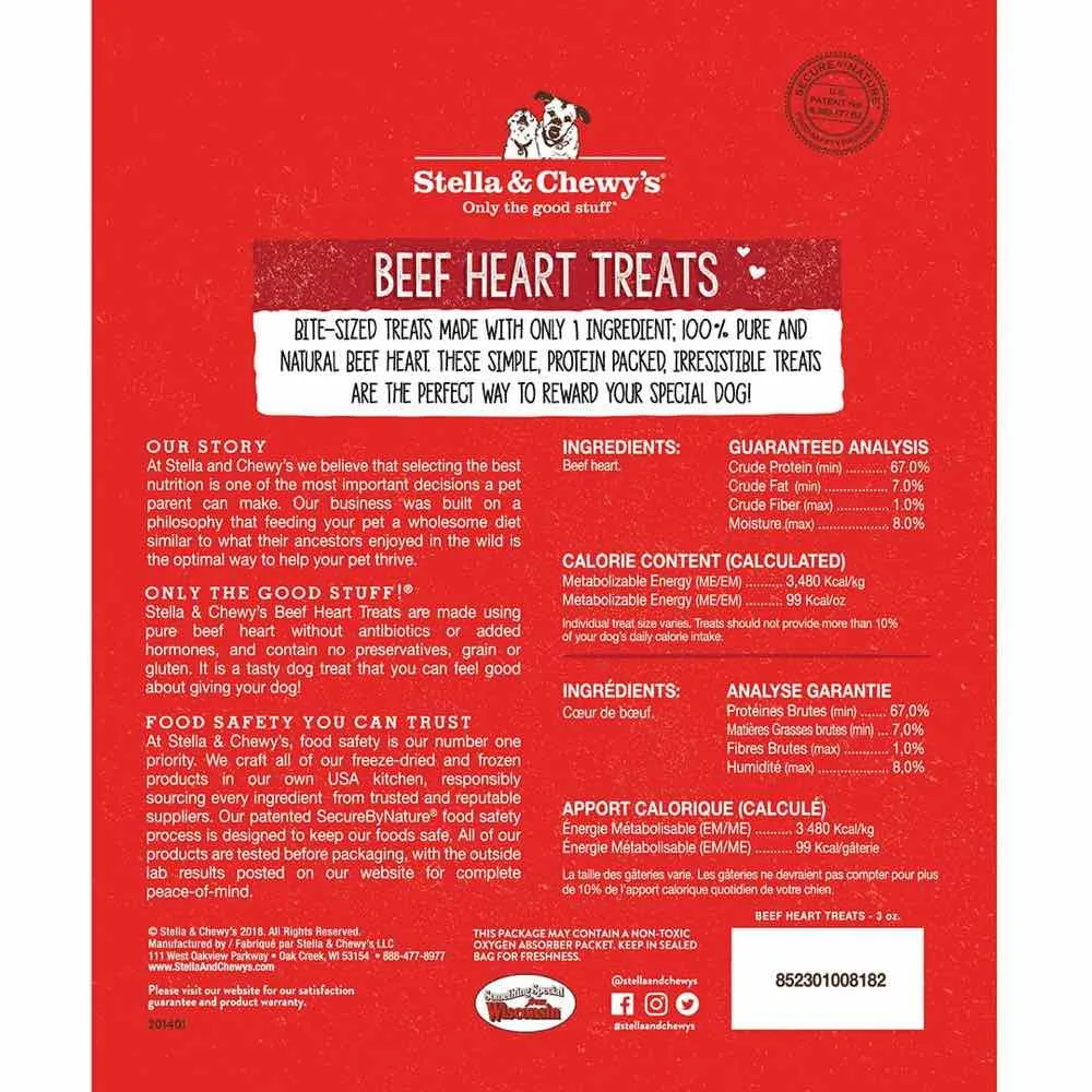 Stella & Chewy’s Beef Heart Single Ingredient Grain-Free Freeze-Dried Dog Treats 3oz