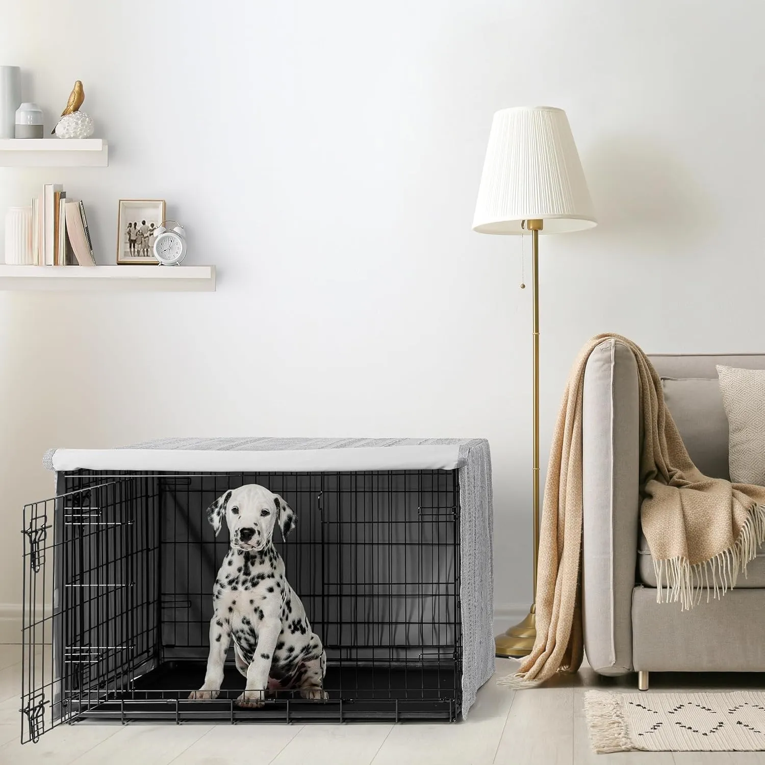 Sweet Jojo Designs 36in. Medium Dog Crate Cover (Grey Boho Tribal) Pet Cage, Kennel Covers (Bohemian, Jacquard, Aztec, Modern, Geometric, Stripes, Textured, Striped, Off White, Gray and Ivory)