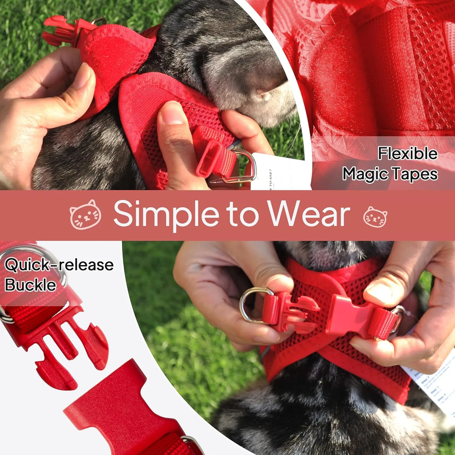 TwoEar Cat Harness Escape Proof, Soft Dog Vest Harness Adjustable, Breathable Mesh Step-in Puppy Walking Jacket Reflective Easy Control for Extral Small Pets for Outdoor Walking(XXXS, Red)