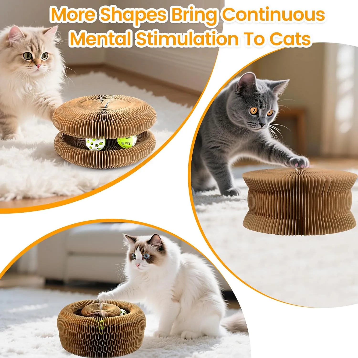 Upgraded Kitty Kurlz Cat Toy, Magic Organ Cat Scratcher Board with 2 Balls for Mental & Physical Exercise, Multi-Shape Interactive Cardboard Cat Toy for Indoor Cats Infinite-Flip, Brown/Gray, 1 Pack