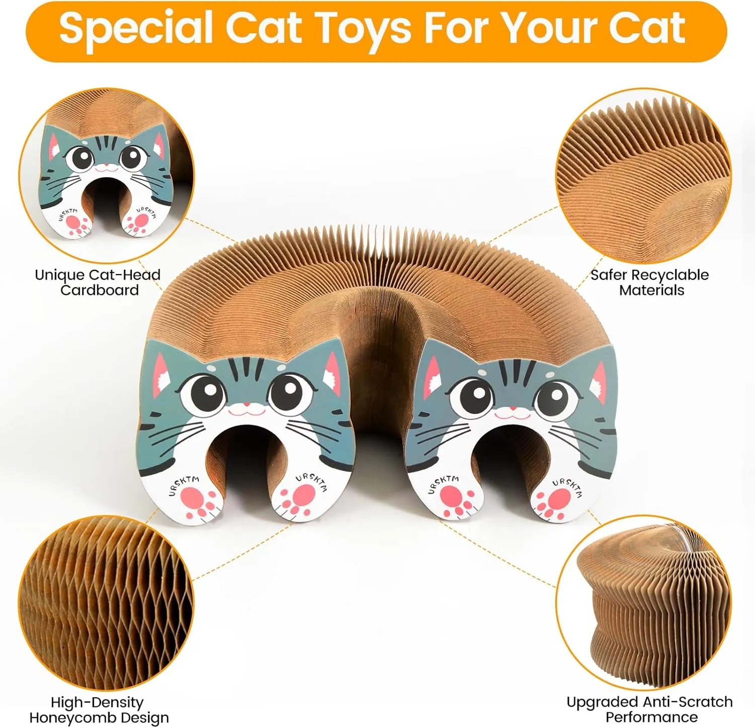Upgraded Kitty Kurlz Cat Toy, Magic Organ Cat Scratcher Board with 2 Balls for Mental & Physical Exercise, Multi-Shape Interactive Cardboard Cat Toy for Indoor Cats Infinite-Flip, Brown/Gray, 1 Pack