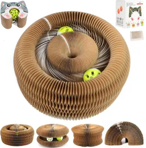 Upgraded Kitty Kurlz Cat Toy, Magic Organ Cat Scratcher Board with 2 Balls for Mental & Physical Exercise, Multi-Shape Interactive Cardboard Cat Toy for Indoor Cats Infinite-Flip, Brown/Gray, 1 Pack