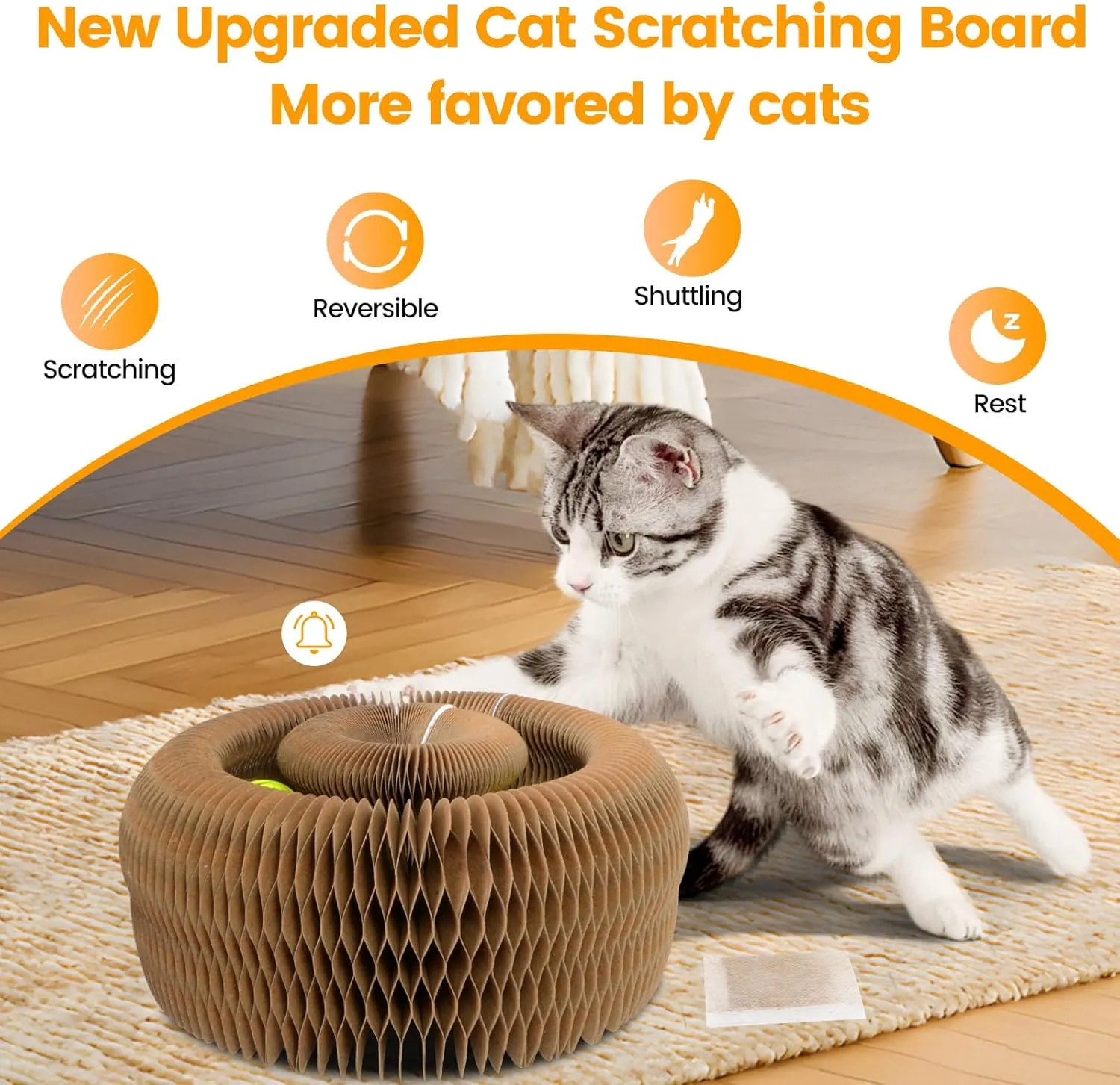 Upgraded Kitty Kurlz Cat Toy, Magic Organ Cat Scratcher Board with 2 Balls for Mental & Physical Exercise, Multi-Shape Interactive Cardboard Cat Toy for Indoor Cats Infinite-Flip, Brown/Gray, 1 Pack