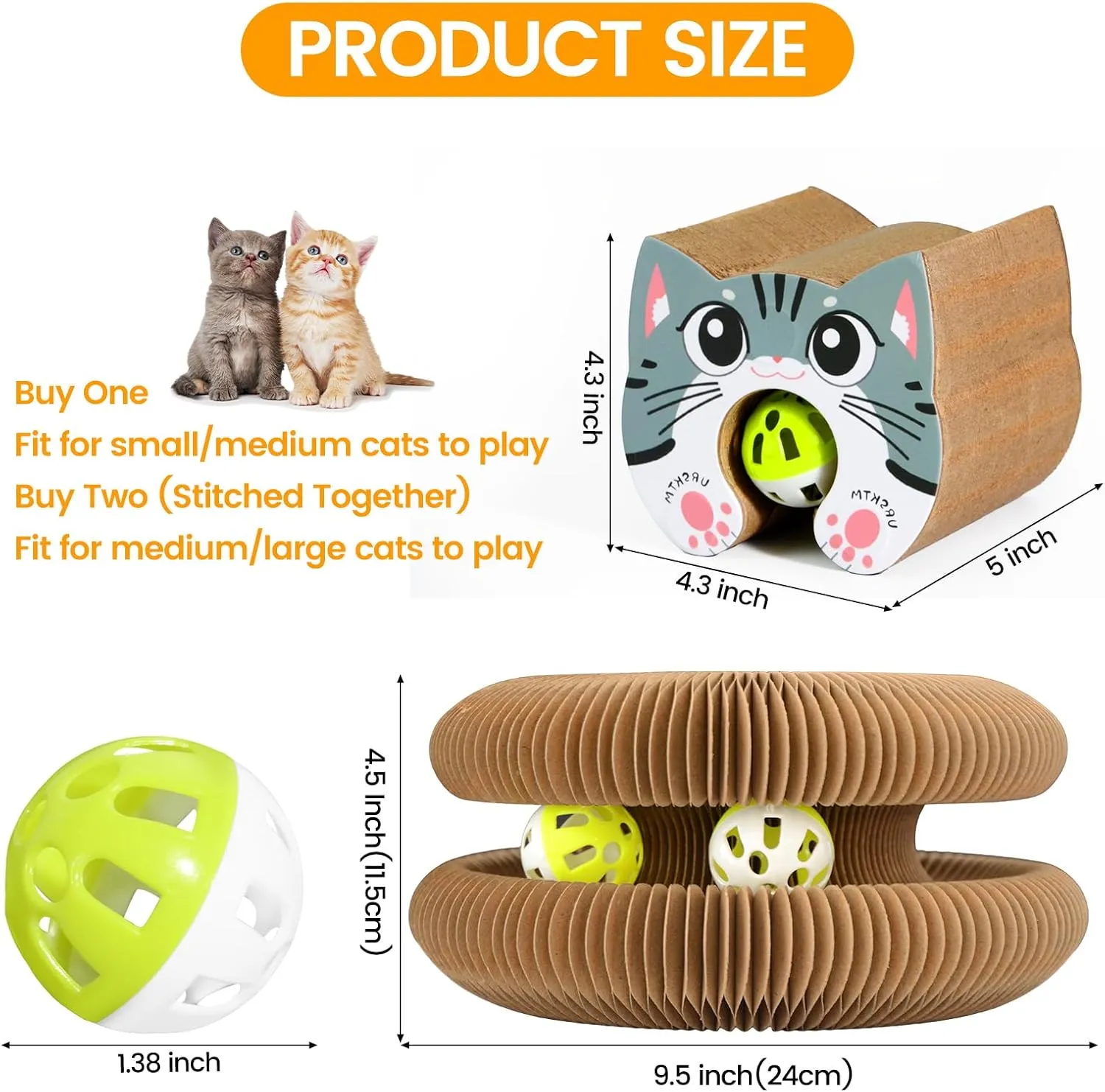 Upgraded Kitty Kurlz Cat Toy, Magic Organ Cat Scratcher Board with 2 Balls for Mental & Physical Exercise, Multi-Shape Interactive Cardboard Cat Toy for Indoor Cats Infinite-Flip, Brown/Gray, 1 Pack