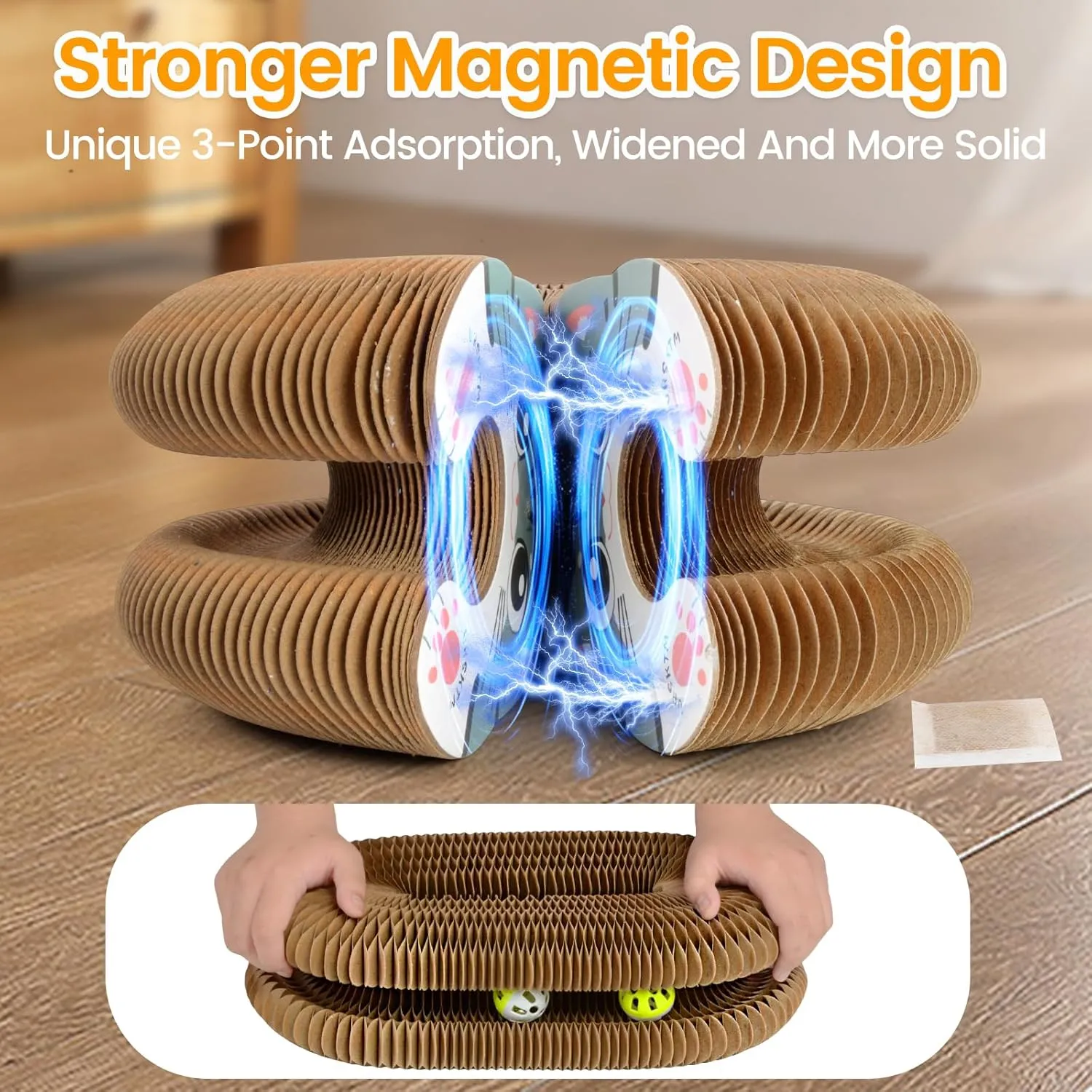Upgraded Kitty Kurlz Cat Toy, Magic Organ Cat Scratcher Board with 2 Balls for Mental & Physical Exercise, Multi-Shape Interactive Cardboard Cat Toy for Indoor Cats Infinite-Flip, Brown/Gray, 1 Pack