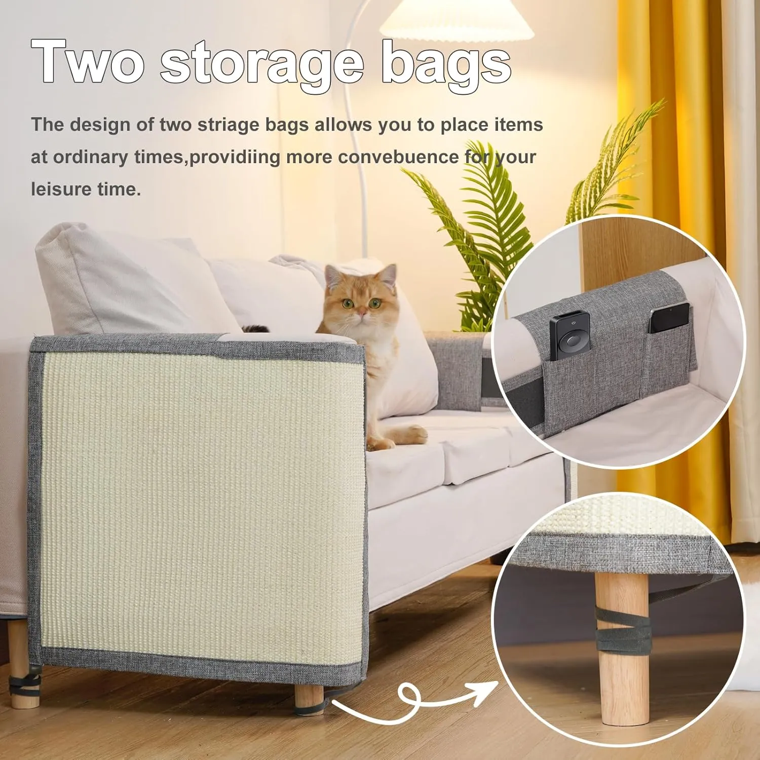 Uross Natural Sisal Cat Couch Protector Scratch Furniture Protector- Couch Protector from Cat Claws, Anti Couch Corner Sofa Protectors Furniture Scratch Guards for Cats - Right
