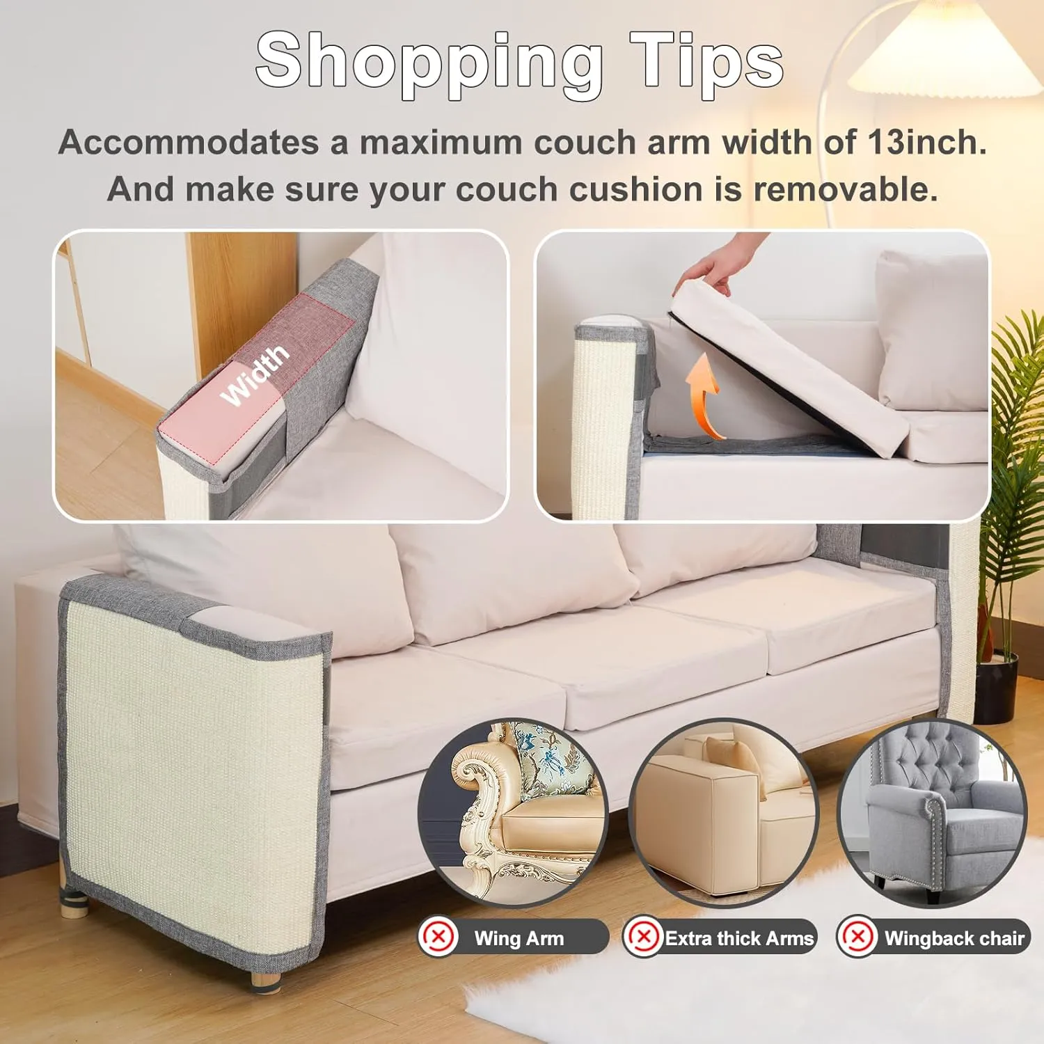 Uross Natural Sisal Cat Couch Protector Scratch Furniture Protector- Couch Protector from Cat Claws, Anti Couch Corner Sofa Protectors Furniture Scratch Guards for Cats - Right