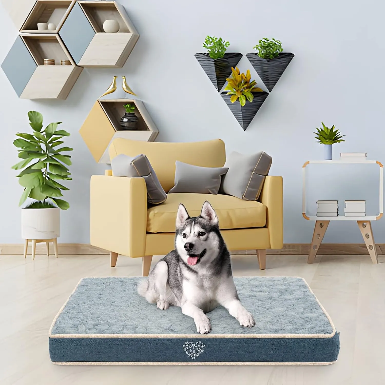 VANKEAN Waterproof Dog Crate Pad Bed Mat Reversible (Warm&Cool), Removable Washable Cover & Waterproof Inner Lining, Pet Crate Mattress for Cats and Dogs, Joint Relief Dog Bed for Crate, Navy