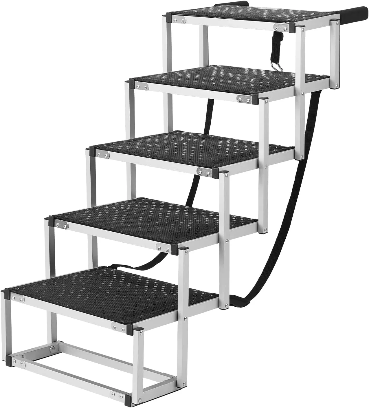 VEVOR Dog Stairs for Car, Wide 5-Step Dog Car Steps, Folding Dog Car Ramp with Nonslip Surface, Portable Pet Steps Lightweight Aluminum for Car, SUV and Truck, Supports up to 150 lbs