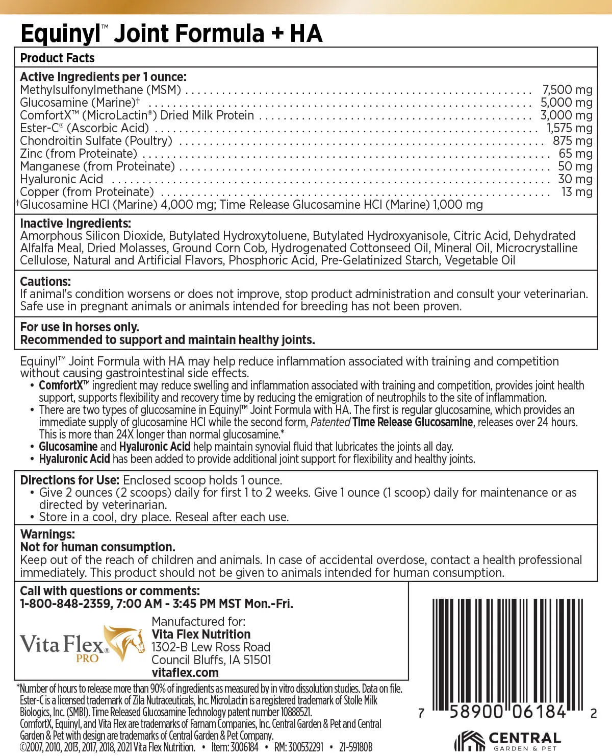 Vita Flex Pro Equinyl Joint Formula with Hyaluronic Acid, 3.75 lbs