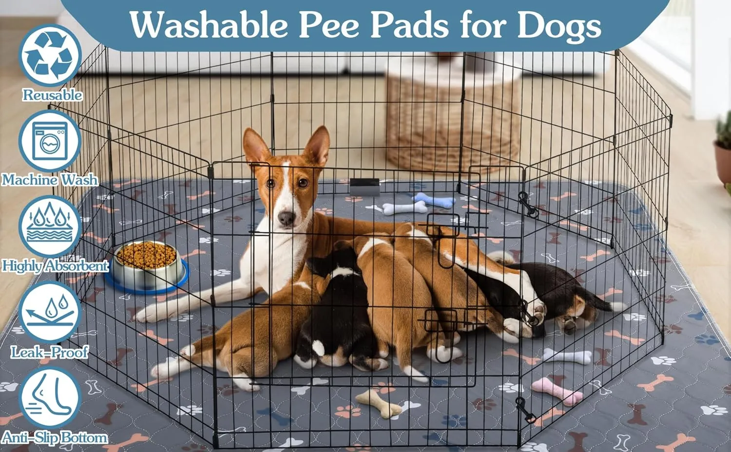 Washable Pee Pads for Dogs Large 36" x 72" 2-Pack Reusable Puppy Pads Pet Training Pads, Fast Absorb Dog Mats, Waterproof Whelping Pad, Non-Slip Protects Against Urine Leakage