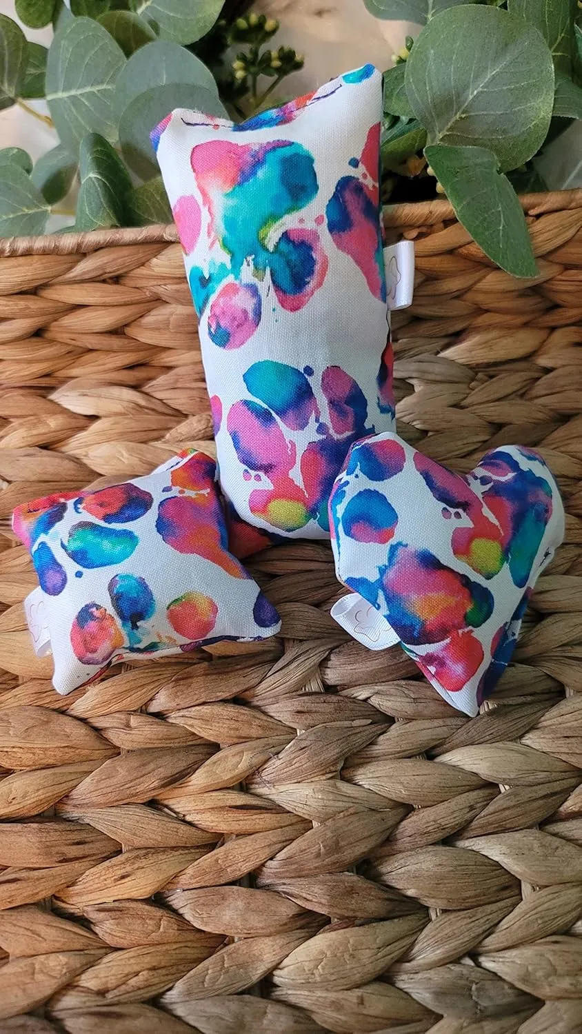 Watercolor Paw Prints Catnip Pillow Toy Kicker. Made with Organic Catnip (Heart)