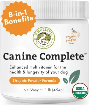 Wholistic Canine Complete with Organic Pumpkin for Dogs - 1 Lb - Dog Vitamins and Supplements with Pumpkin Powder for Digestion, Skin & Coat Health - Multivitamin for Dogs with Probiotics & Fiber